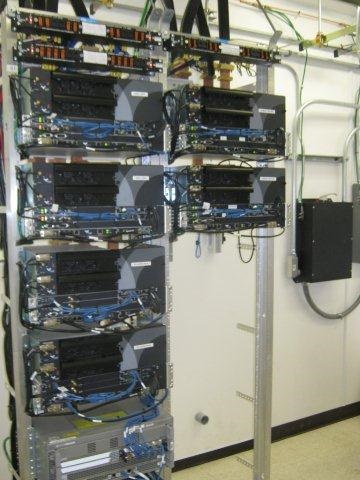 Microwave radio racks in an equipment room